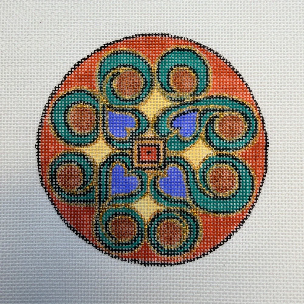 Robbin's Nest Needlepoint Canvas Hand Painted Mandala Ornament Teal 18 Mesh 8in